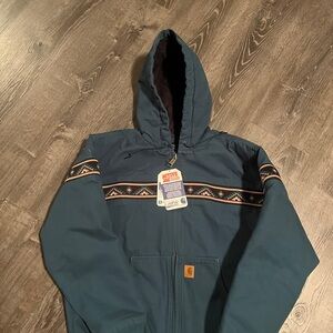 Carhartt Blue Jacket with Southwestern Pattern